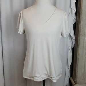 IVORY V-NECK RUFFLED SLEEVE TOP IN SIZE MEDIUM